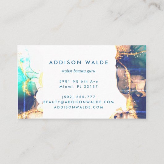 Blauwe en groene, moderne kunst Vloeibare Waterver Visitekaartje (Achterkant)