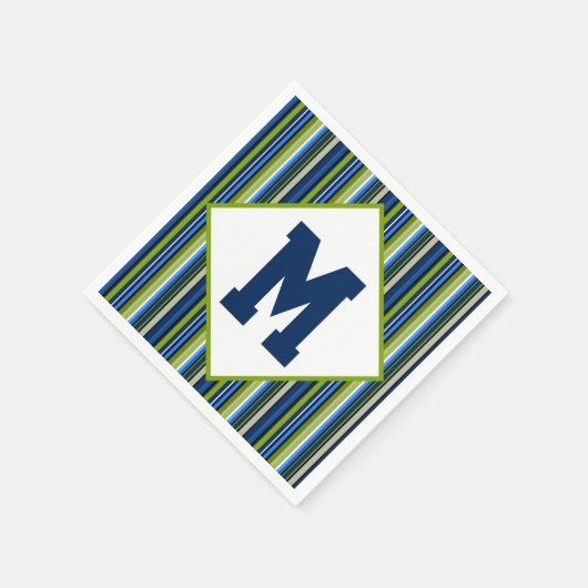 Blauwe en groene monogram cocktailservetten servetten (Hoek)
