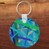 Blauwe en groene monogram van het Patroon Monogram Sleutelhanger (Achterkant)