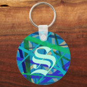 Blauwe en groene monogram van het Patroon Monogram Sleutelhanger (Voorkant)