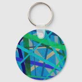 Blauwe en groene monogram van het Patroon Monogram Sleutelhanger (Achterkant)