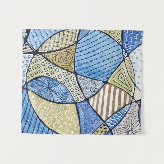 Blauwe en groene neurografische kunsttapes wandkleed (Voorkant (horizontaal))