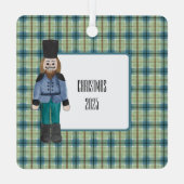 Blauwe en groene notenkraker op Plaid Metalen Ornament (Achterkant)