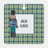 Blauwe en groene notenkraker op Plaid Metalen Ornament (Voorkant)