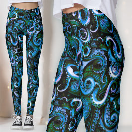 Blauwe en groene octopus tentakel leggingen leggings