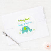 Blauwe en Groene Olifant Baby shower Favor Sticker (Envelop)