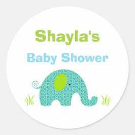 Blauwe en Groene Olifant Baby shower Favor Sticker
