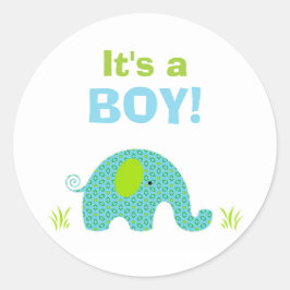 Blauwe en Groene Olifant Baby shower Seal Ronde Sticker