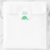 Blauwe en Groene Olifant Baby shower Seal Ronde Sticker (Tas)