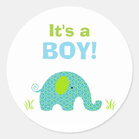Blauwe en Groene Olifant Baby shower Seal Ronde Sticker (Voorkant)