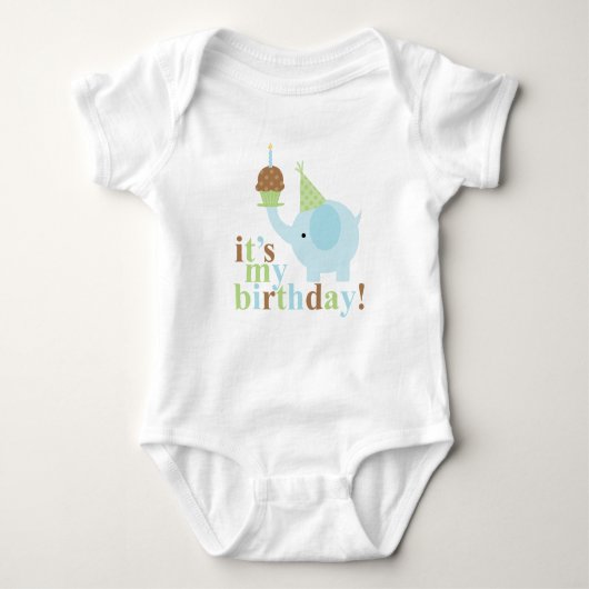 Blauwe en groene olifant Birthday Romper (Voorkant)