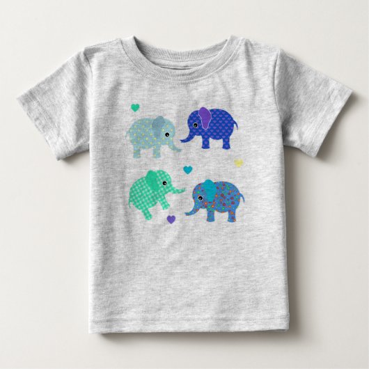 Blauwe en Groene Olifanten Baby T-Shirt (Voorkant)