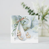 Blauwe en Groene Ooievaar Baby shower Kaart (Staand voorkant)