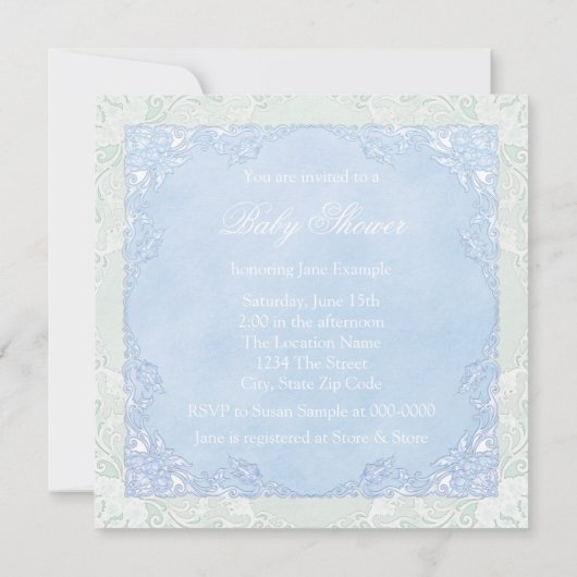 Blauwe en Groene Ooievaar Baby shower Kaart (Achterkant)