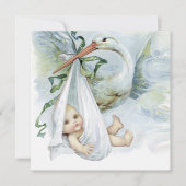 Blauwe en Groene Ooievaar Baby shower Kaart (Voorkant)