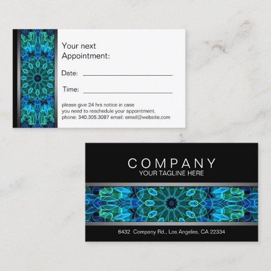 Blauwe en groene Pareltjes Mandala-kaart Afsprakenkaartje (Voorkant / Achterkant)