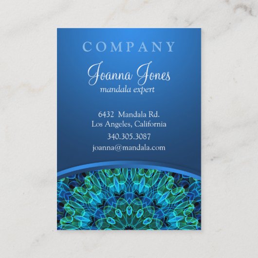 Blauwe en groene Pareltjes Mandala Visitekaartje (Achterkant)