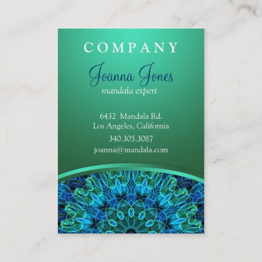 Blauwe en groene Pareltjes Mandala Visitekaartje (Achterkant)