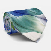 Blauwe en groene pastel fractale bloem abstract stropdas (Opgerold)