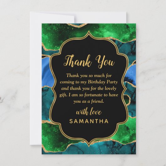 Blauwe en groene Peacock Agate Birthday Bedankkaart (Voorkant)