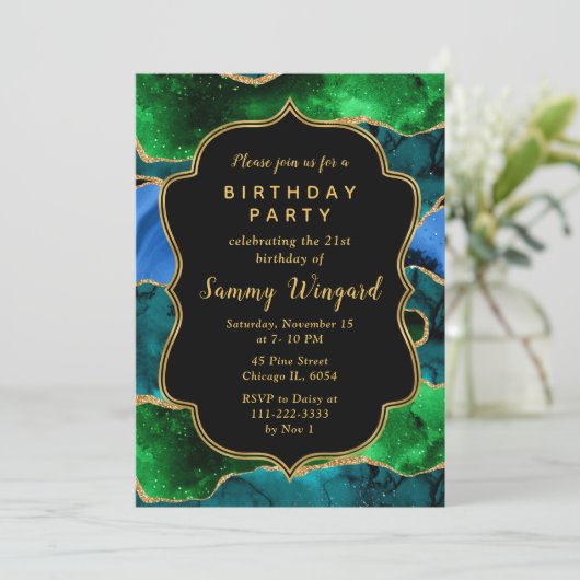 Blauwe en groene Peacock Agate Birthday Kaart (Staand voorkant)