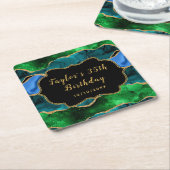 Blauwe en groene Peacock Agate Birthday Kartonnen Onderzetters (Schuin)