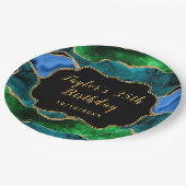 Blauwe en groene Peacock Agate Birthday Papieren Bordje (Gekanteld)