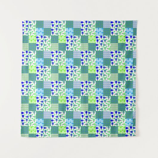 Blauwe en groene Pickleball Courts, Paddles & Ball Wandkleed (Voorkant)