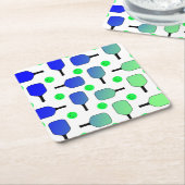 Blauwe en groene Pickleball Paddles Green Pickleba Kartonnen Onderzetters (Schuin)