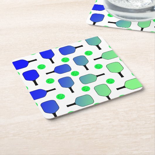 Blauwe en groene Pickleball Paddles Green Pickleba Kartonnen Onderzetters (Schuin)