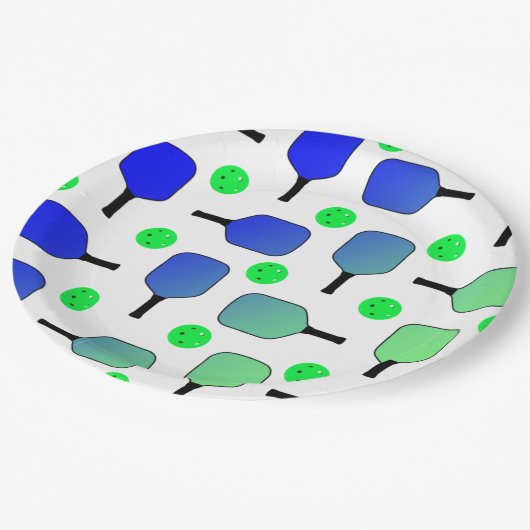 Blauwe en groene Pickleball Paddles Green Pickleba Papieren Bordje (Gekanteld)