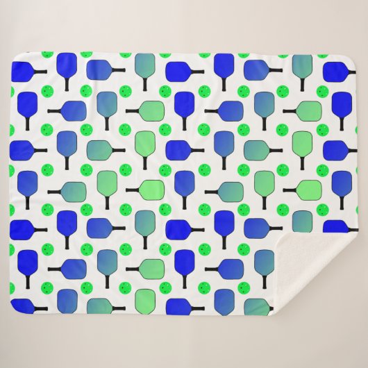 Blauwe en groene Pickleball Paddles Green Pickleba Sherpa Deken (Voorkant (horizontaal))