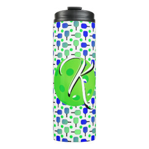 Blauwe en groene pickleball peddels Monogrammed Thermosbeker