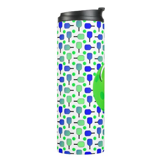Blauwe en groene pickleball peddels Monogrammed Thermosbeker (Gedraaid links)