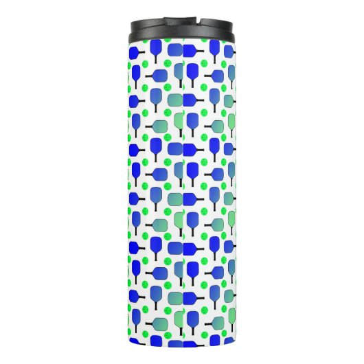 Blauwe en groene pickleball peddels Monogrammed Thermosbeker (Achterkant)