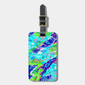 Blauwe en Groene Pop Kunst Bagagelabel (Voorkant verticaal)