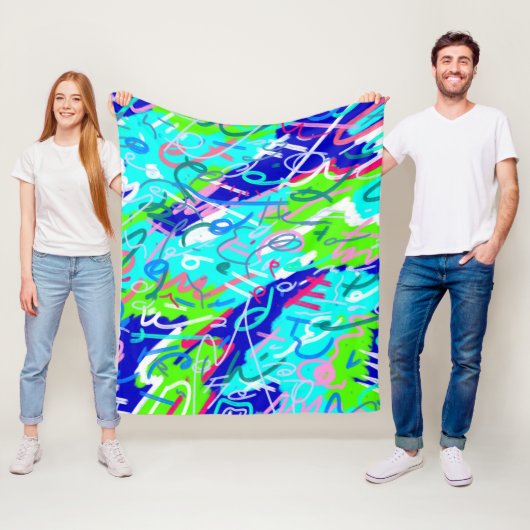 Blauwe en Groene Pop Kunst Fleece Deken (In situ)
