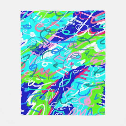 Blauwe en Groene Pop Kunst Fleece Deken (Voorkant)