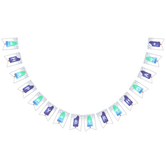 Blauwe en groene Popsiche Happy Birthday Vlaggetjes (Alle)