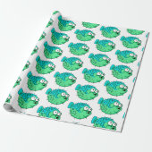 blauwe en groene puffer vis met grote ogen porcupi cadeaupapier (Uitgerold)