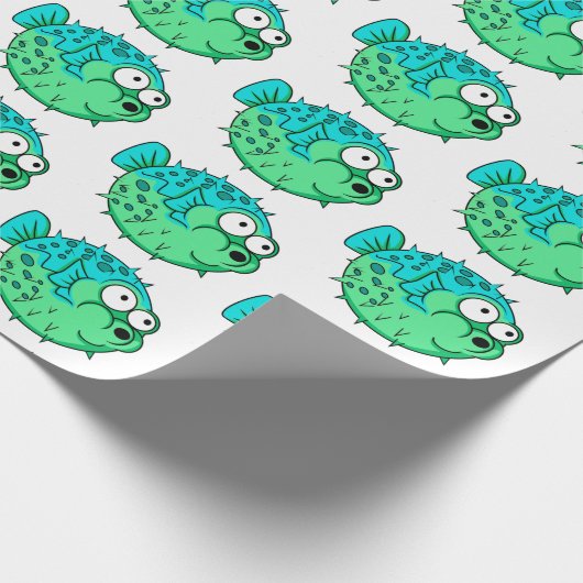 blauwe en groene puffer vis met grote ogen porcupi cadeaupapier (Hoek)