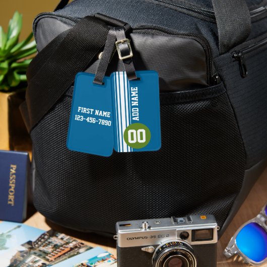 Blauwe en groene  racestrepen bagagelabel (Voorkant /achterkant)