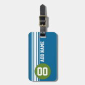 Blauwe en groene  racestrepen bagagelabel (Voorkant verticaal)