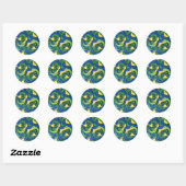 Blauwe en groene Rozen Ronde Sticker (Vel)