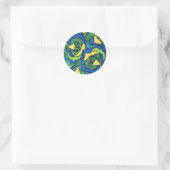 Blauwe en groene Rozen Ronde Sticker (Tas)