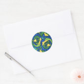 Blauwe en groene Rozen Ronde Sticker (Envelop)