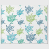Blauwe en groene schildpadden cadeaupapier (Vlak)