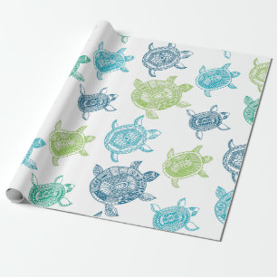 Blauwe en groene schildpadden cadeaupapier