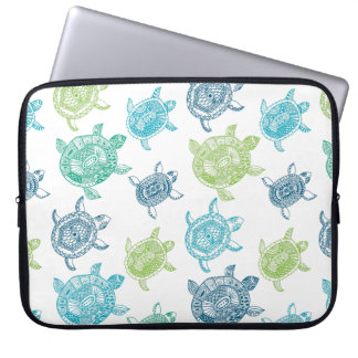Blauwe en groene schildpadden laptop sleeve