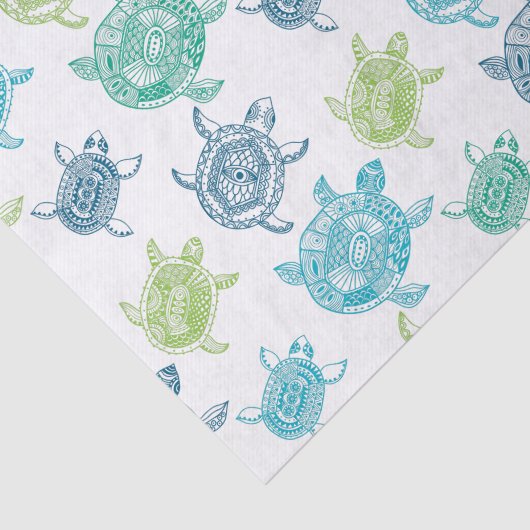Blauwe en groene schildpadden tissuepapier (Detail)